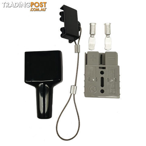 50 amp Anderson Plug Grey with 2pc Dust Cover Kit Black Top / Bottom Wire Cable SKU - BB-50ampAndoDustCoverKitBlack2pc