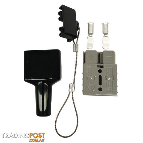 50 amp Anderson Plug Grey with 2pc Dust Cover Kit Black Top / Bottom Wire Cable SKU - BB-50ampAndoDustCoverKitBlack2pc