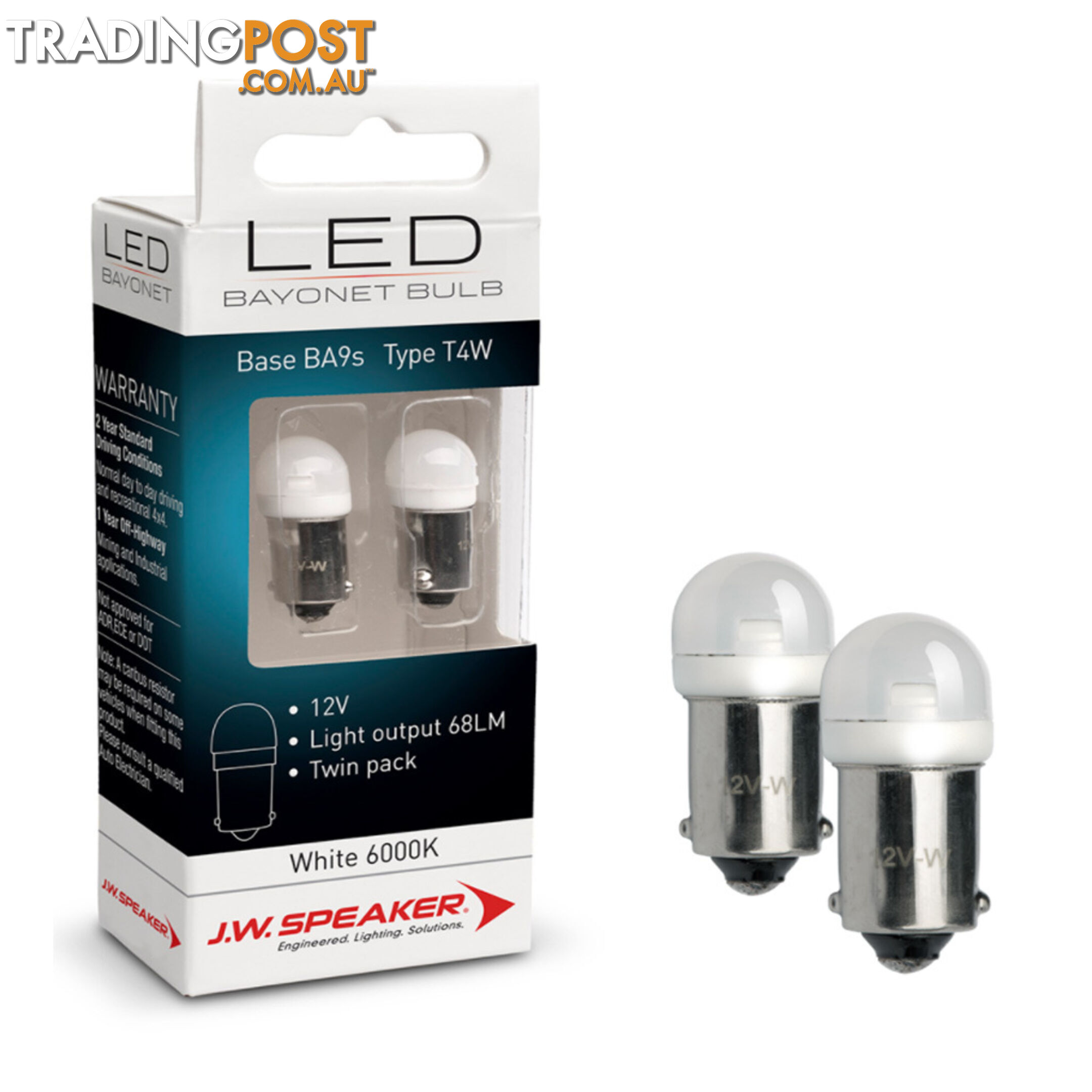 JW Speaker LED 12v Bulb BA9s Bayonet Base White Light Twin Pack SKU - 990147