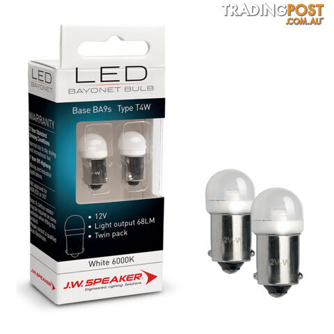 JW Speaker LED 12v Bulb BA9s Bayonet Base White Light Twin Pack SKU - 990147