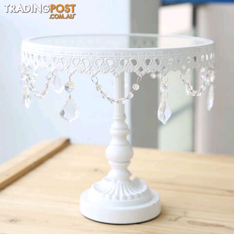 White iron and glass pendant cake stand for hire!