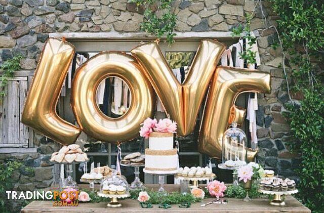 Giant 40" Love balloons gold for hire:$20