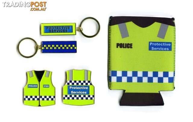 Police Protective Services Keyring, Challenge Coin & Stubby Holder. New. (Police members only)