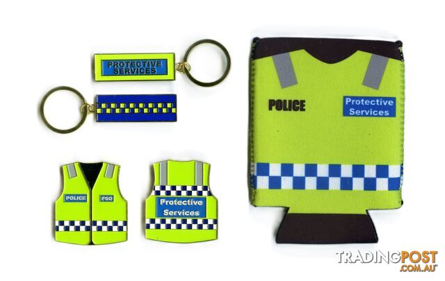 Police Protective Services Keyring, Challenge Coin and Stubby Holder. (Police members only)