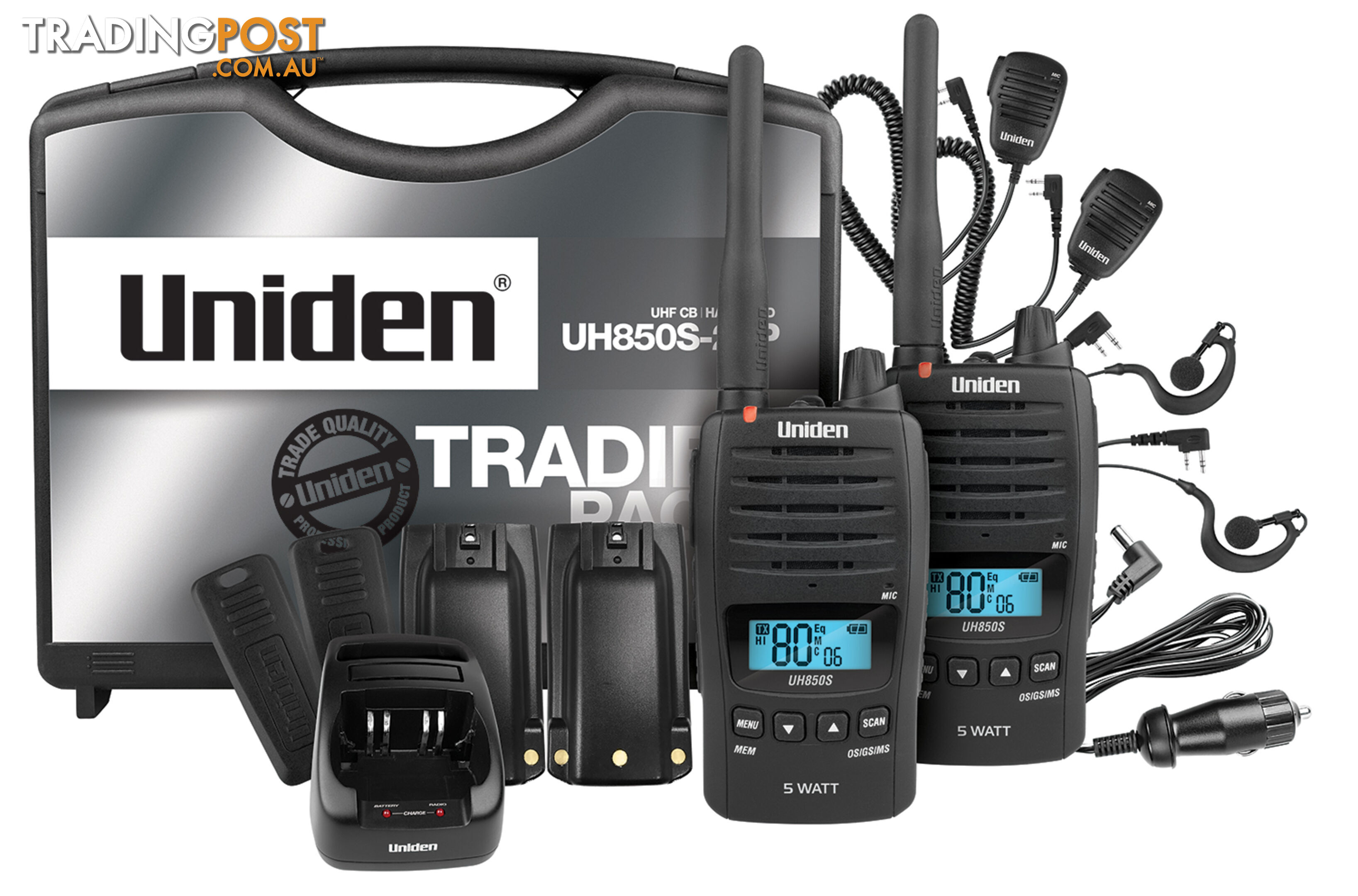 UNIDEN UH850S-2TP 5 Watt UHF Waterproof CB Handheld â Tradies Pack - UNIDEN