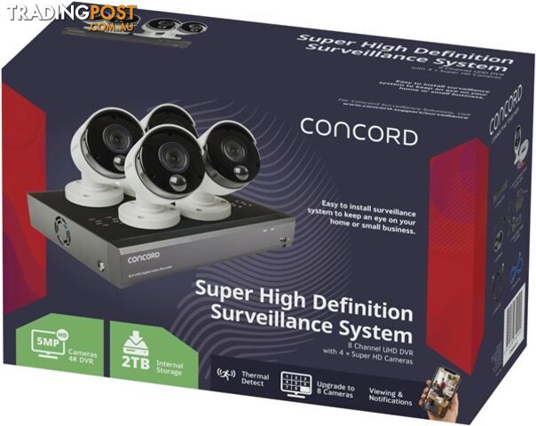Concord 8 Channel 4K DVR Package - 4x5MP Cameras - CONCORD