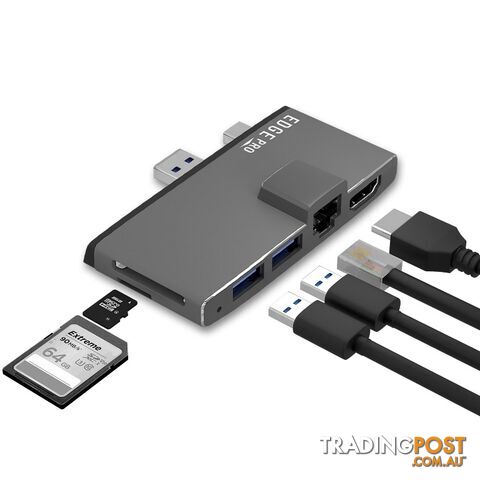 mbeat Edge Pro Multifunction USB- C Hub for Microsoft Surface Pro 5/6 Metal Grey (HDMI, LAN, USB 3.0 Hub, Card Reader)