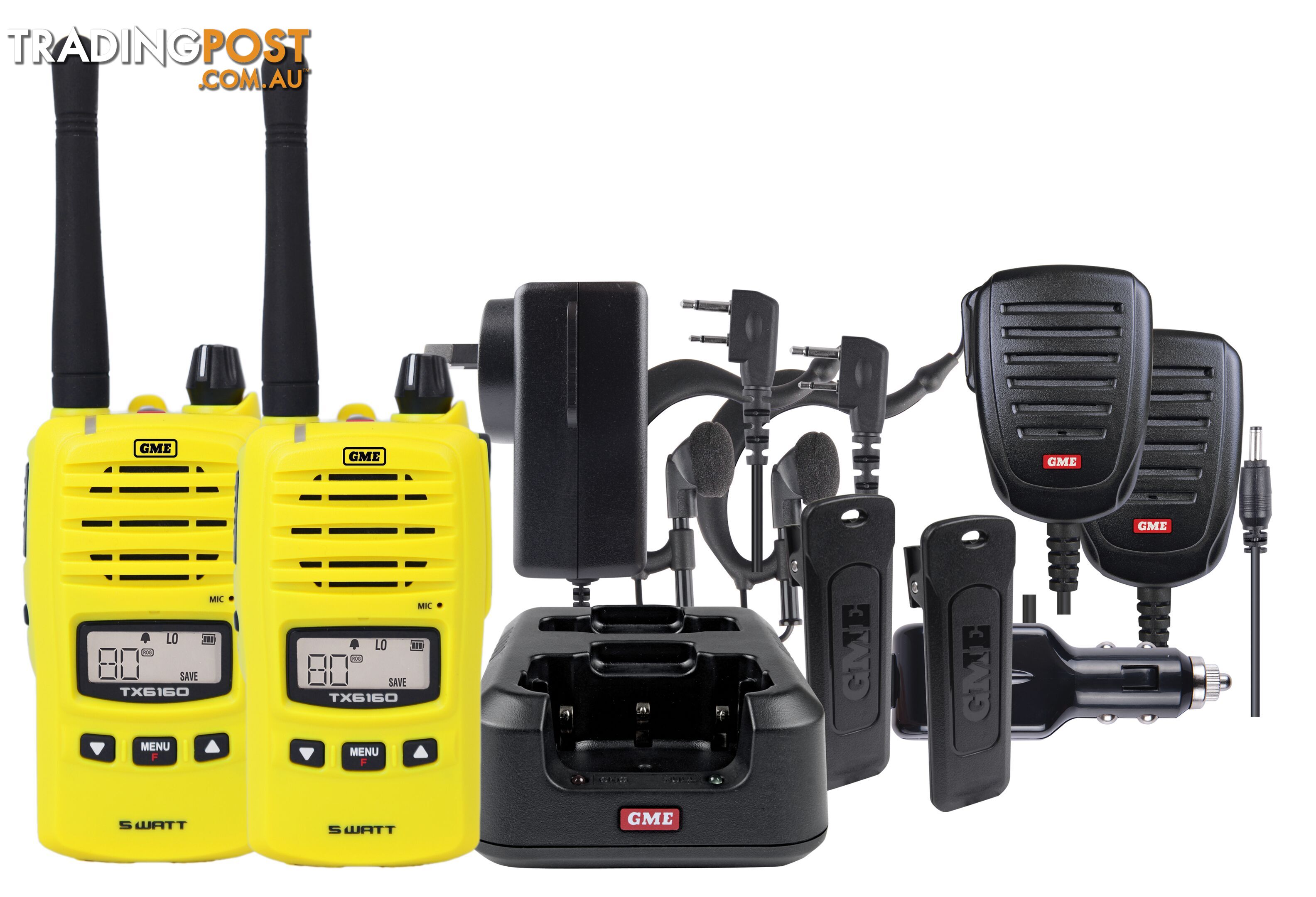 GME TX6160YTP Yellow 5 Watt IP67 UHF CB Handheld Radio - Twin Pack - GME