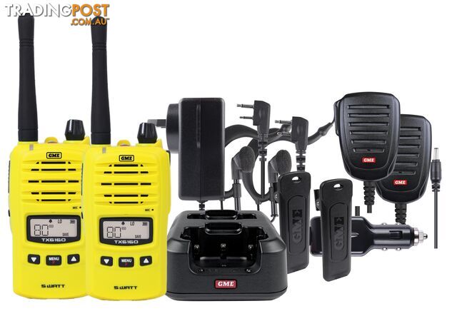 GME TX6160YTP Yellow 5 Watt IP67 UHF CB Handheld Radio - Twin Pack - GME