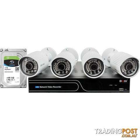 4CH DVR/1080P AHD CAMERA KIT BULLET AHD WITH 1TB HDD WHITE - DOSS