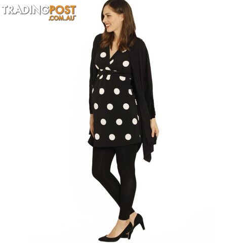 3 Piece Maternity Outfit: Tunic Top + Legging + Waterfall Cardigan In Black