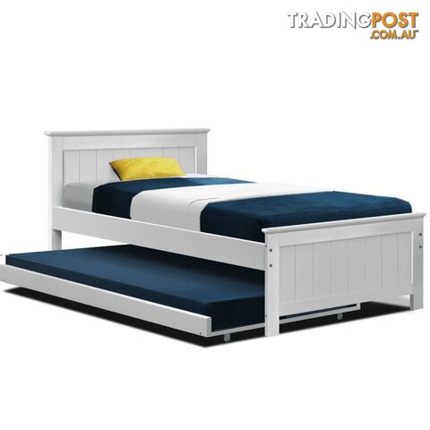 Artiss King Single Wooden Trundle Bed Frame