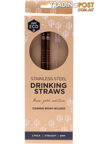 Stainless Steel Straws - Straight Rose Gold Edition - 2 Pack + Brush - Ever Eco - MPN: PM41