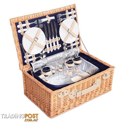 Alfresco 4 Person Picnic Basket Blue Deluxe