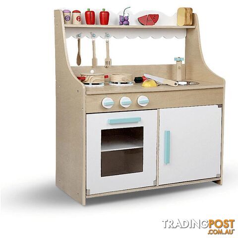 15 Piece Kids Pretend Play Wooden Kitchen Play Set - Natural & White