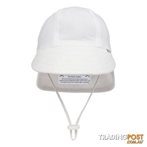 Baby Flap Hat with Strap - White