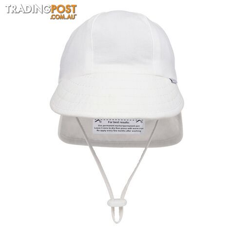 Baby Flap Hat with Strap - White