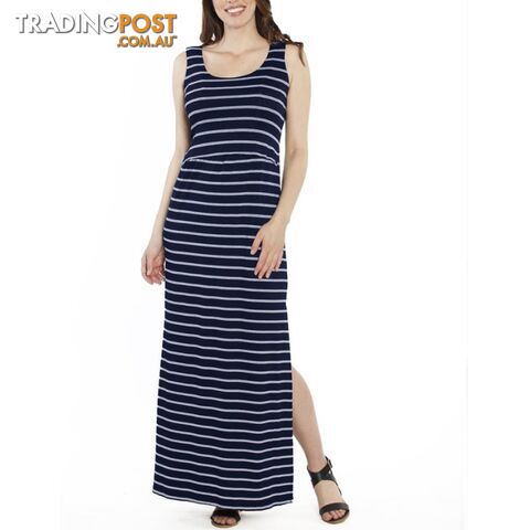 Busy Mama Nursing Maxi Dress in Dark Navy Stripes