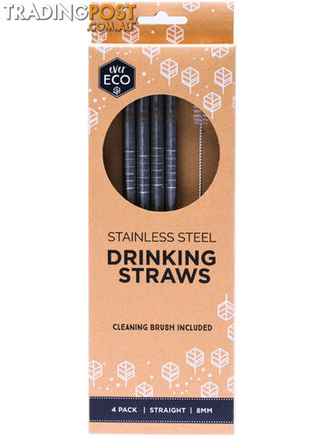 Stainless Steel Drinking Straws Straight - 4 Pack + Brush - Ever Eco - MPN: PM12