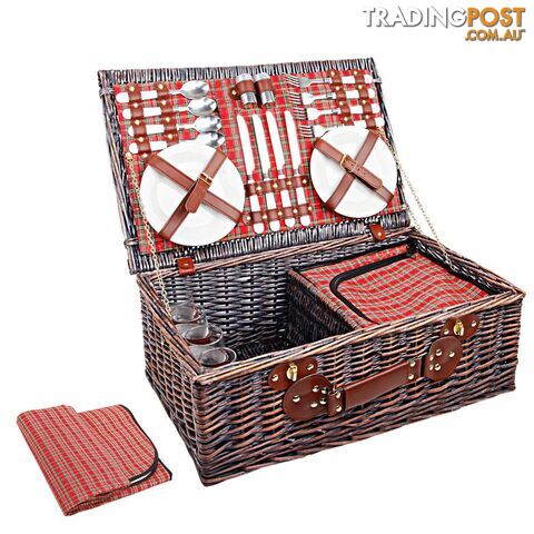 Alfresco 4 Person Picnic Basket Red Handle Corporate Blanket