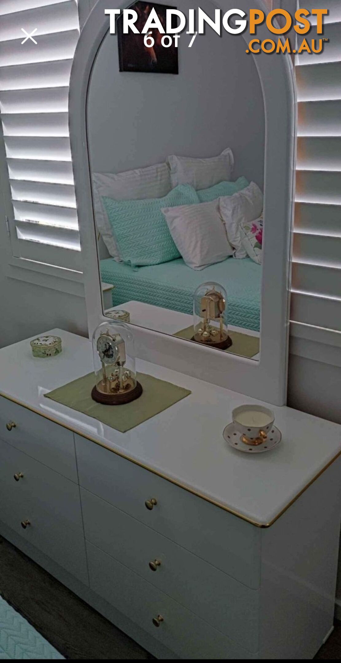 Bedroom Furniture 6 Draw Bedroom Chest With Mirror, 2 Bedside Tables, Queen Bedhead