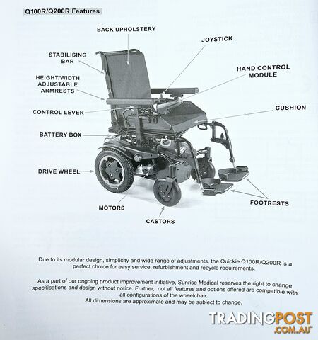 MOTORISED WHEELCHAIR - QUICKIE 200R REAR -WHEEL POWER WHEELCHAIR.