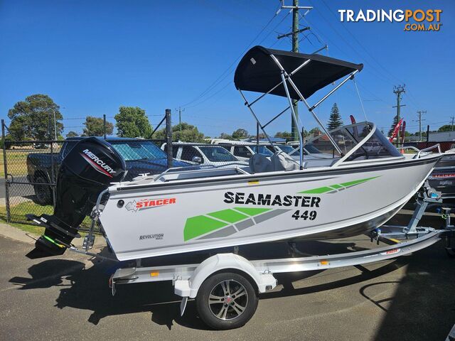 2024 449 SEAMASTER STACER, 60HP MERCURY COMMAND THRUST FOUR STROKE & 1098KG ALLOY TRAILER