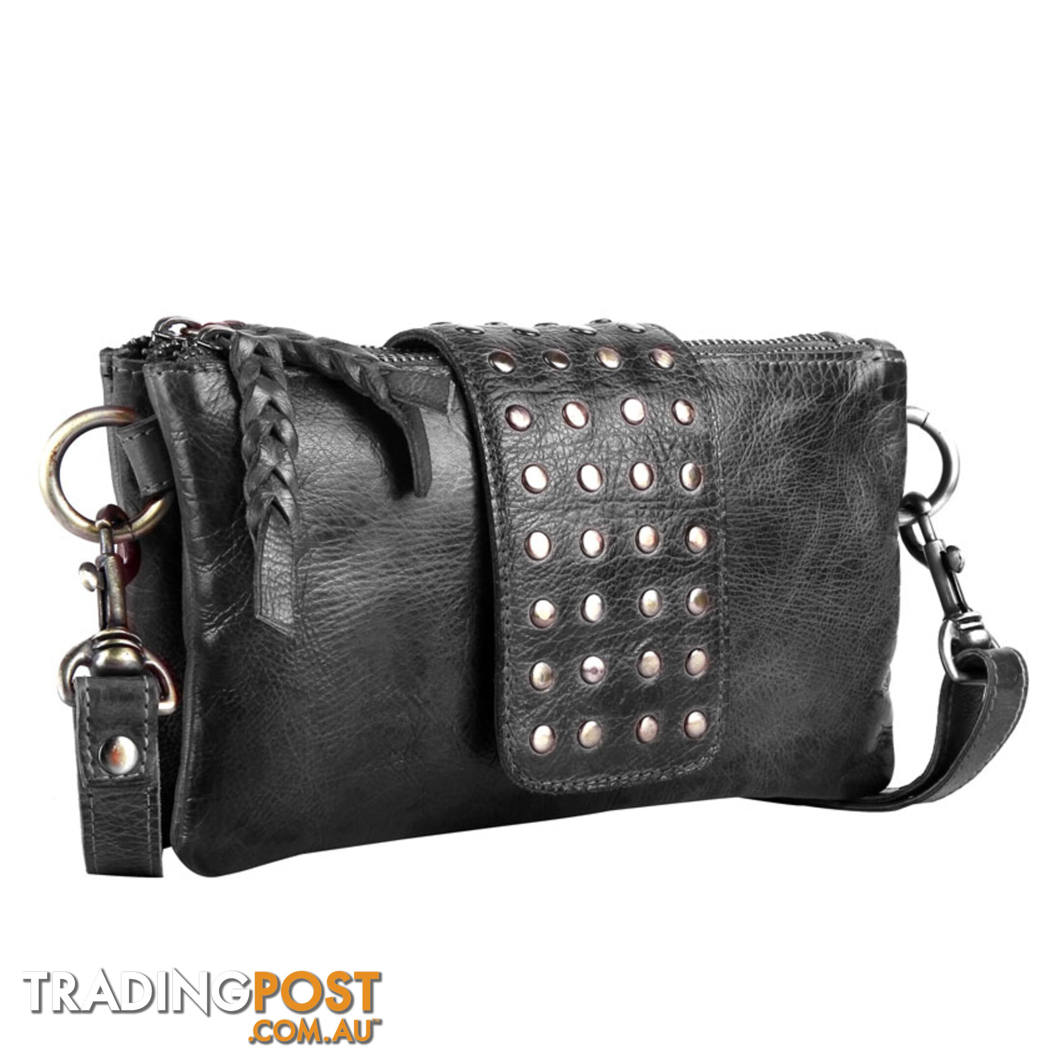 BENTO Black Genuine Leather Womens Crossbody Bag
