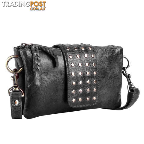 BENTO Black Genuine Leather Womens Crossbody Bag