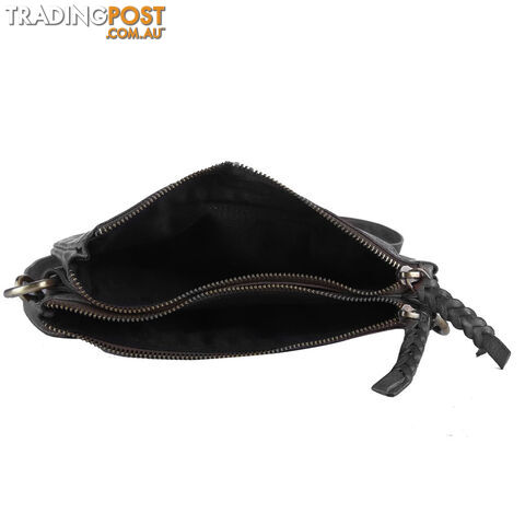 BENTO Black Genuine Leather Womens Crossbody Bag