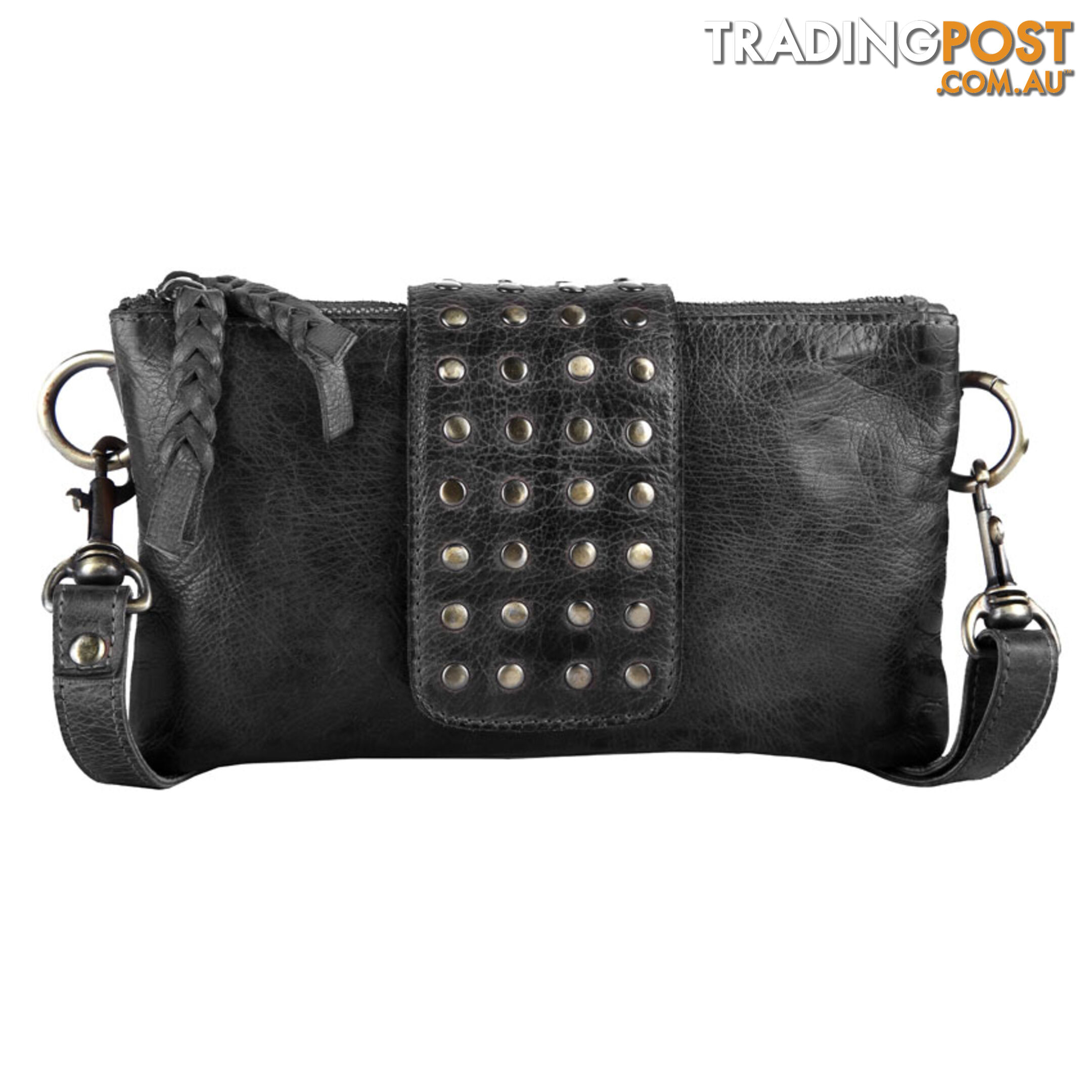 BENTO Black Genuine Leather Womens Crossbody Bag