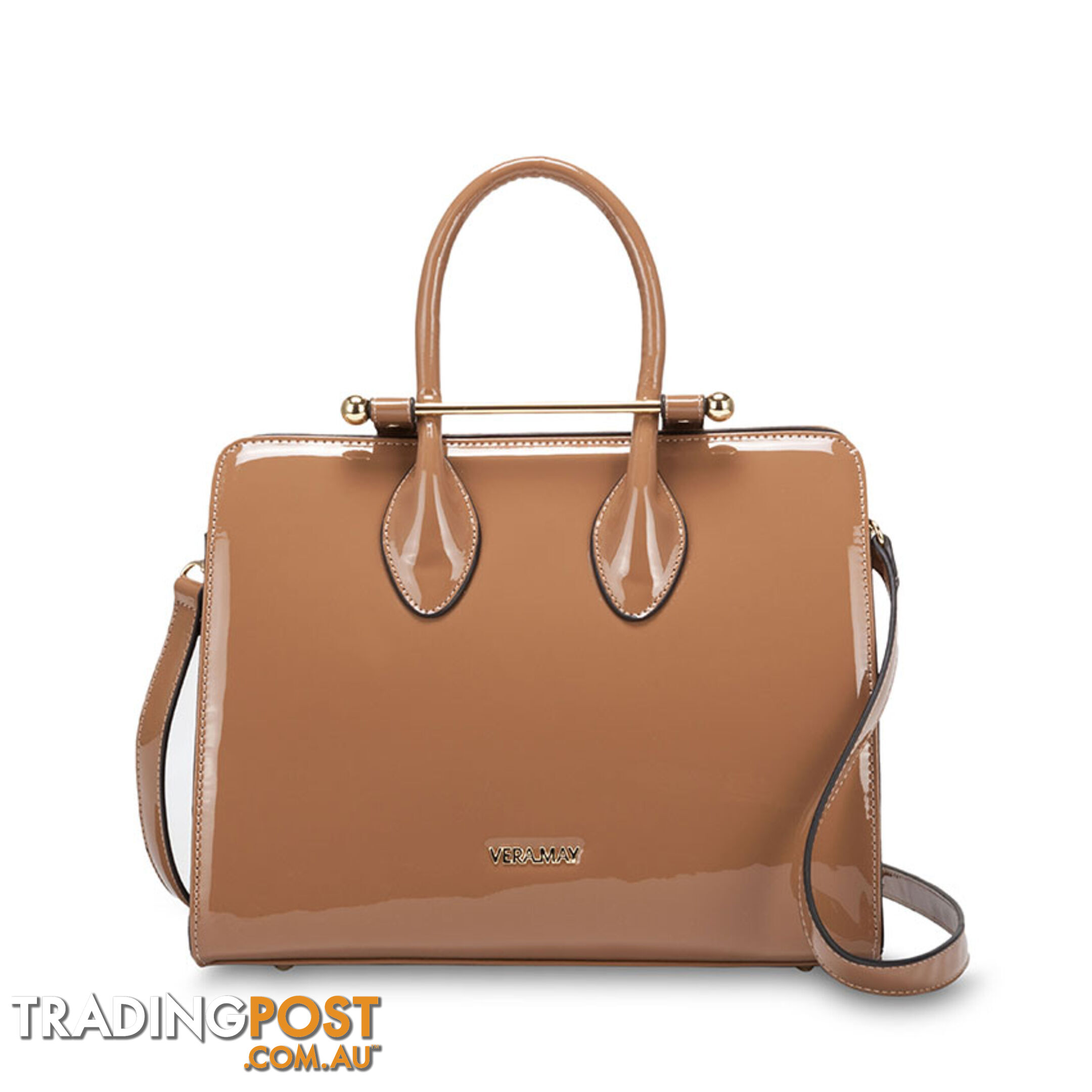 MERRIN Latte Patent Luxe Designer Womens Handbag