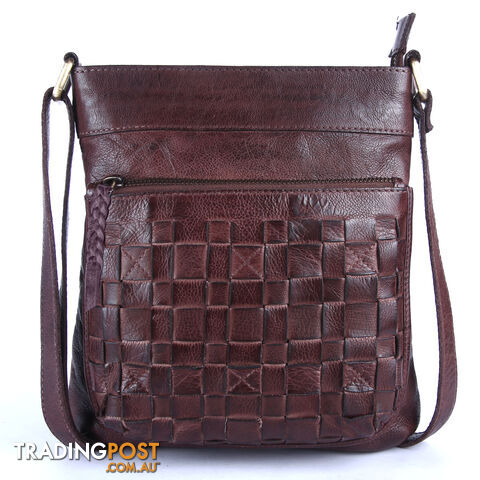 BATES Brown Genuine Leather Womens Crossbody Bag