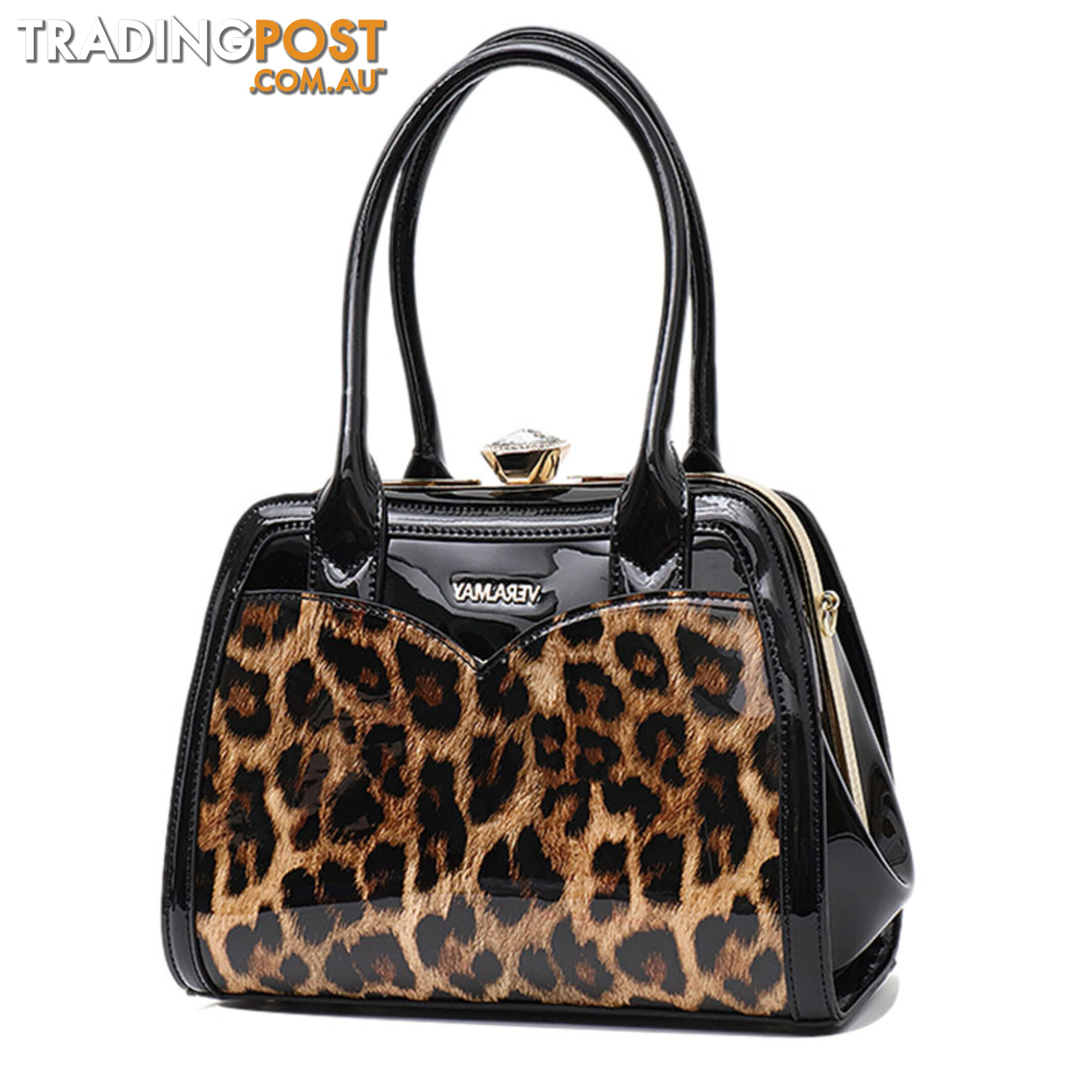 FINCH LEOPARD/BROWN FAUX PATENT LEATHER WOMENS HANDBAG