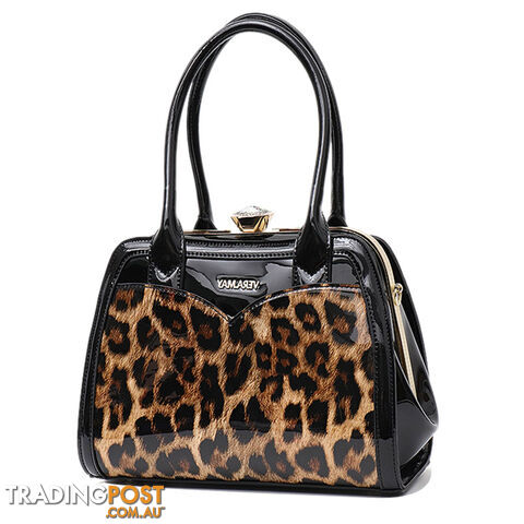 FINCH LEOPARD/BROWN FAUX PATENT LEATHER WOMENS HANDBAG