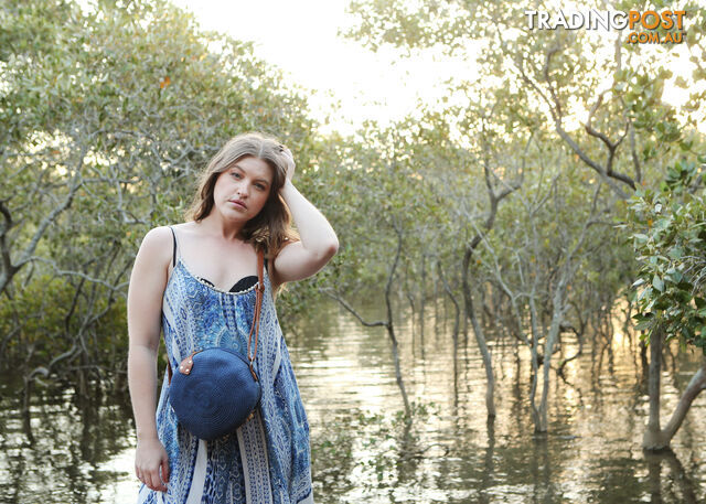 LOVELY NAVY WOMENS ROUND SUMMER BEACH BAG