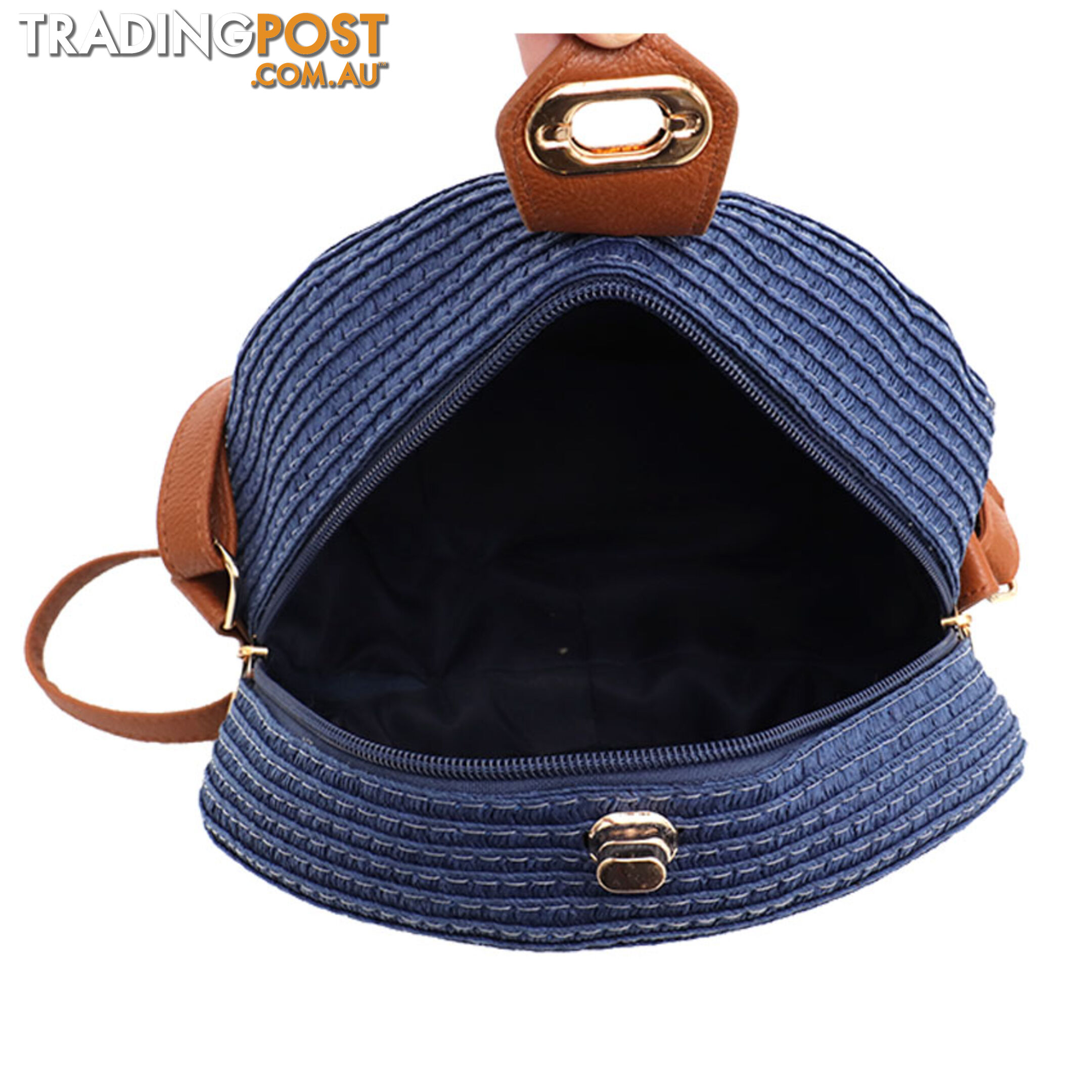 LOVELY NAVY WOMENS ROUND SUMMER BEACH BAG