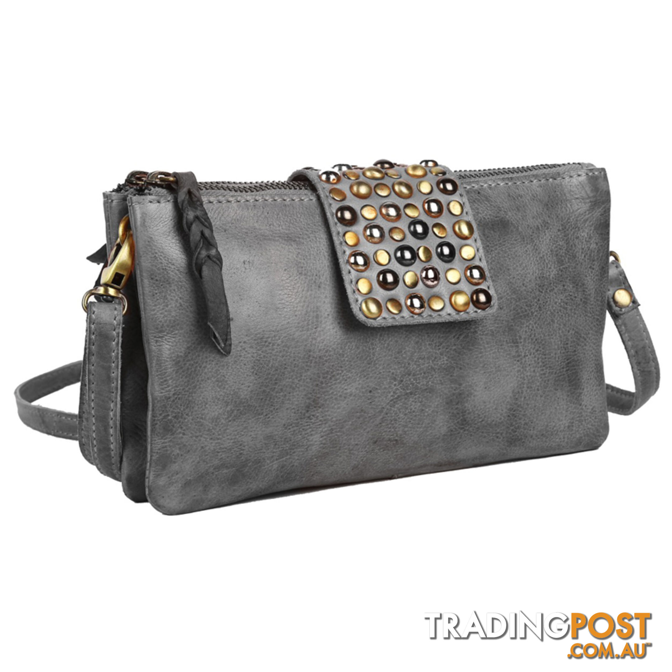 WALDEN DARK GREY GENUINE LEATHER LADIES HANDBAG