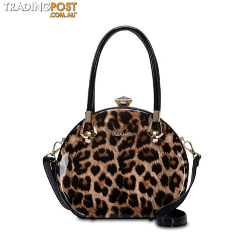 BOHO LEOPARD FAUX LEATHER WOMENS ROUND HANDBAG