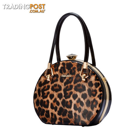 BOHO LEOPARD FAUX LEATHER WOMENS ROUND HANDBAG