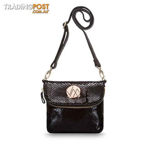 KRUISE Black Genuine Leather Women Crossbody Handbag