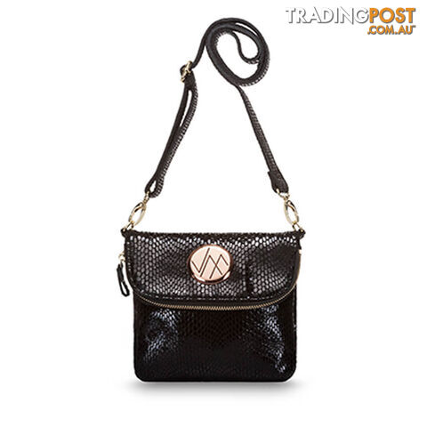 KRUISE Black Genuine Leather Women Crossbody Handbag