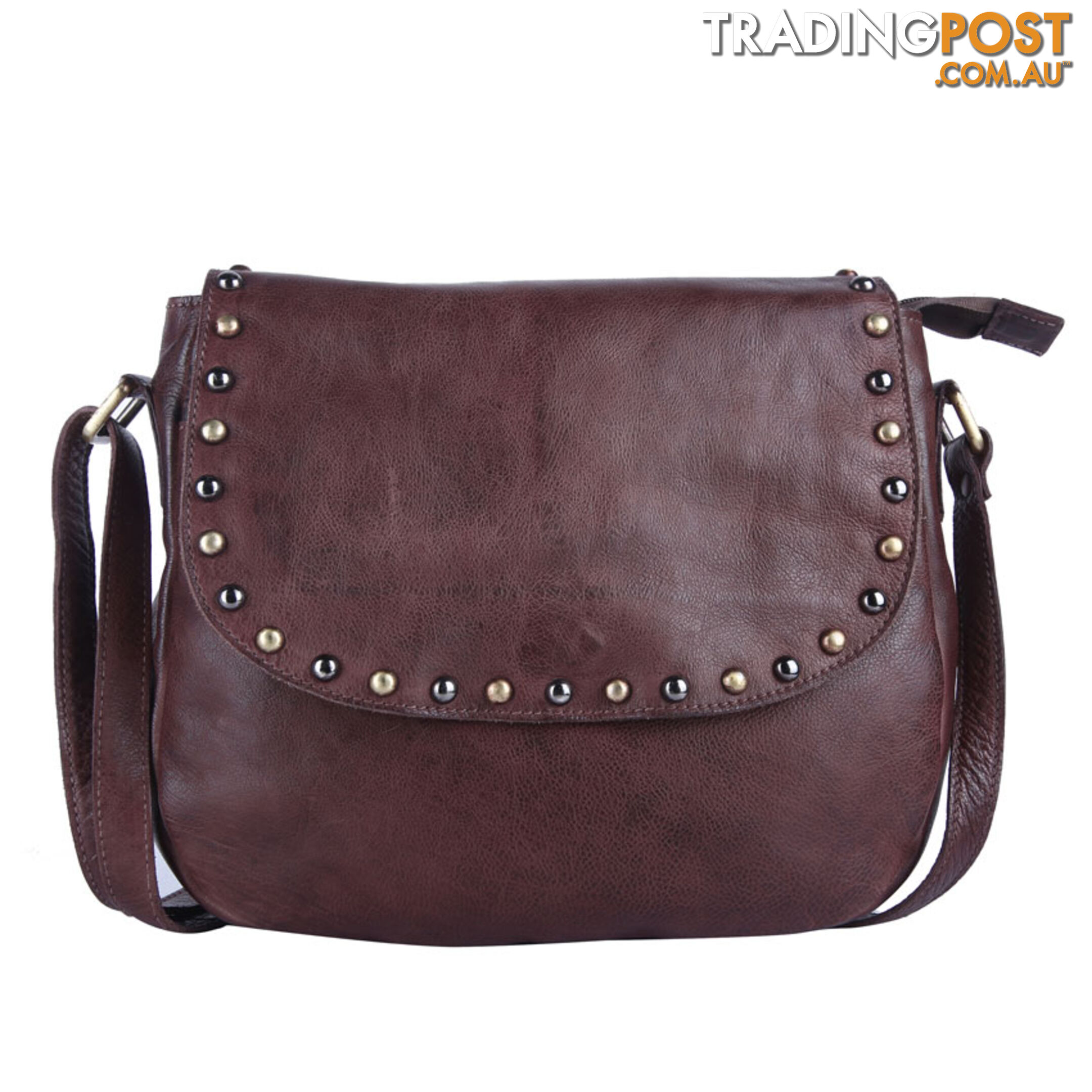 BARNES Brown Genuine Leather Crossbody Womens Bag