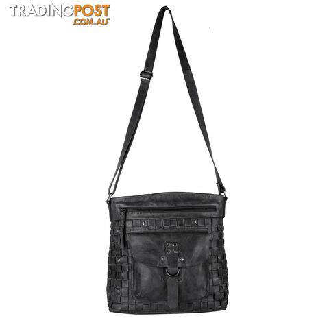 BAO Black Genuine Leather Womens Crossbody Casual Bag