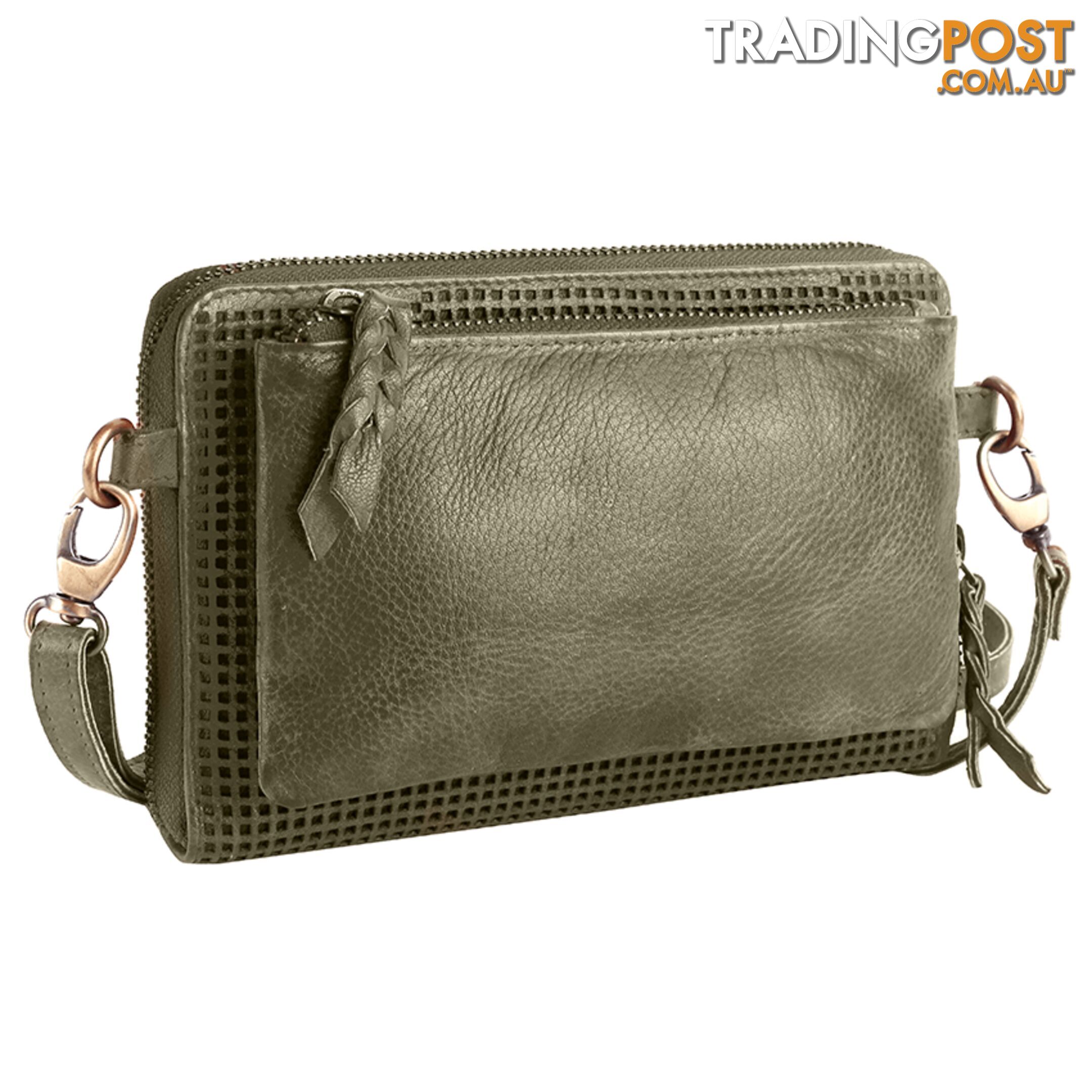 WADE OLIVE GENUINE LEATHER LARGE WALLET