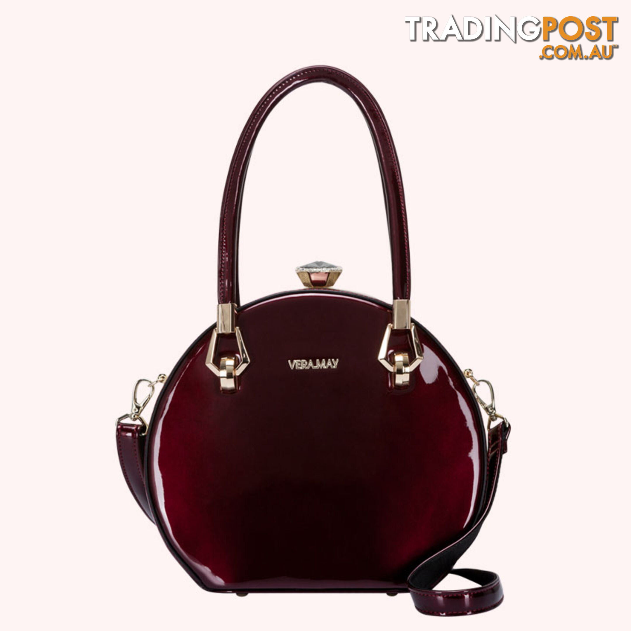 BOHO PLUM RED FAUX LEATHER WOMENS ROUND HANDBAG