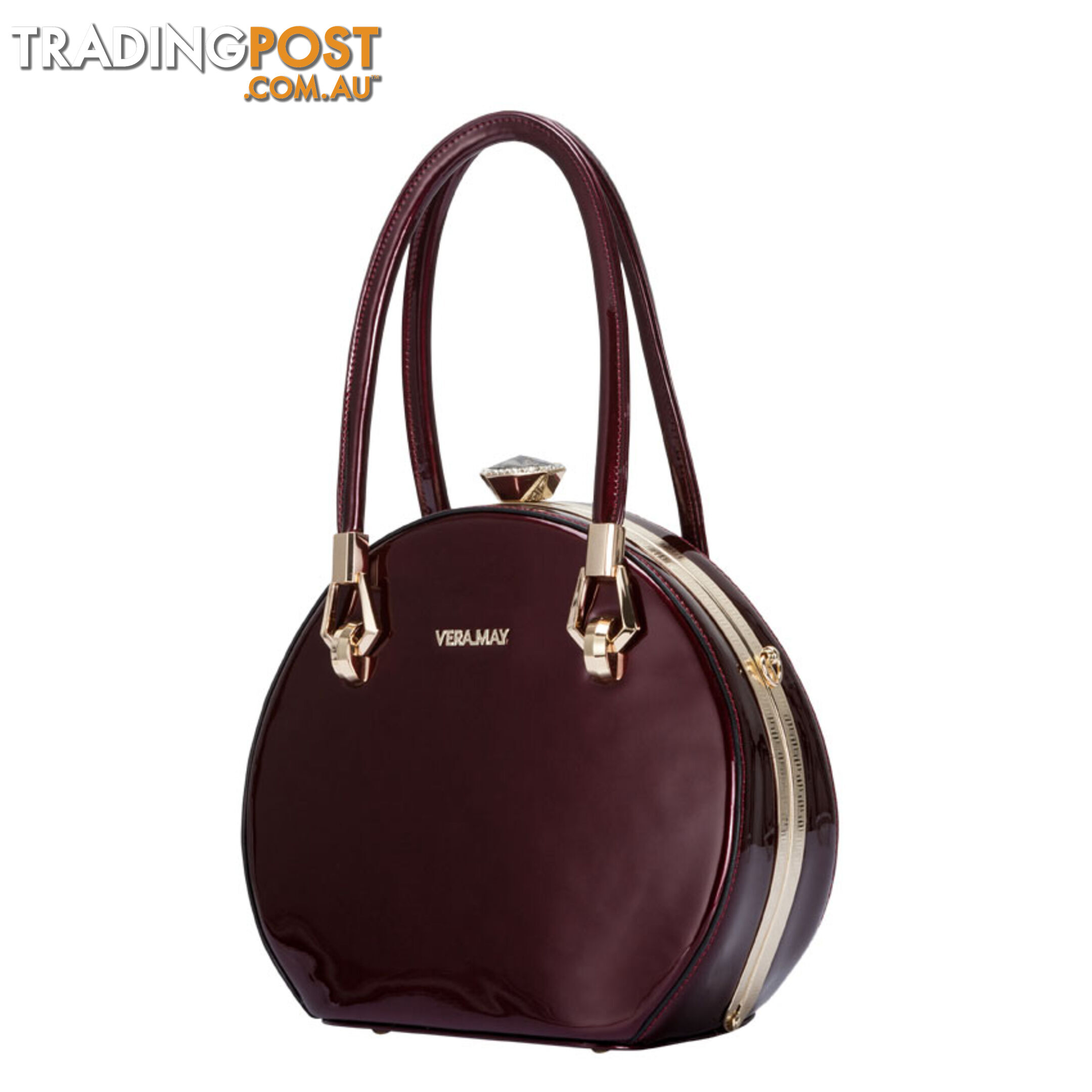 BOHO PLUM RED FAUX LEATHER WOMENS ROUND HANDBAG