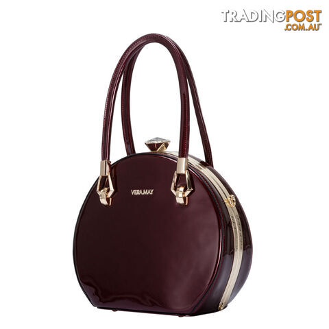 BOHO PLUM RED FAUX LEATHER WOMENS ROUND HANDBAG