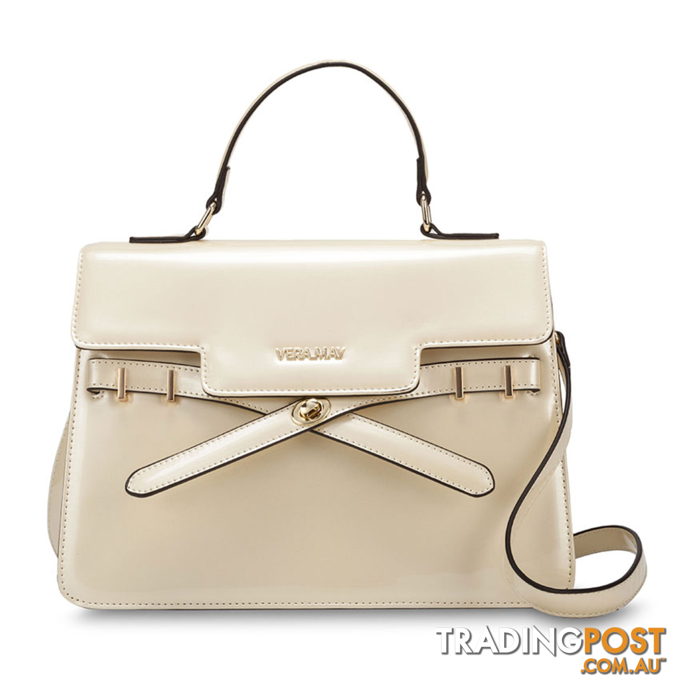 EZRA Patent Beige Luxe Designer Womens Handbag