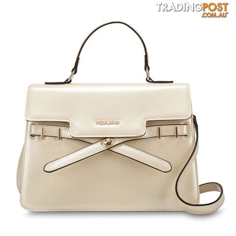 EZRA Patent Beige Luxe Designer Womens Handbag